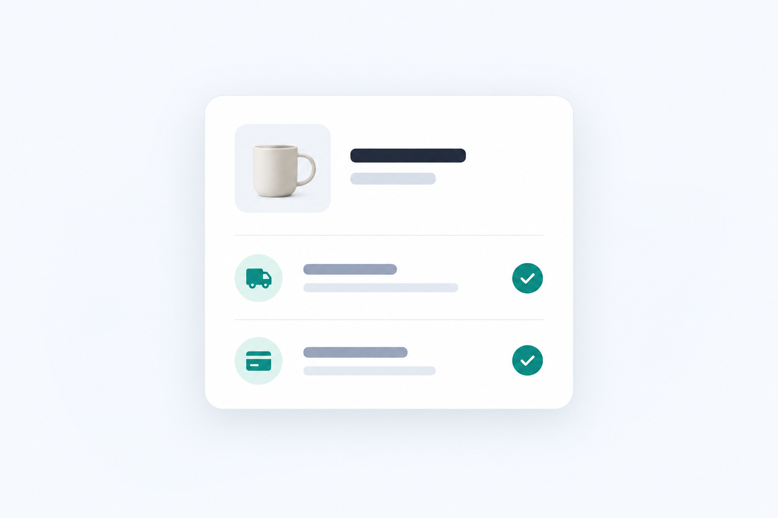 A clean product checkout with delivery and payment confirmation